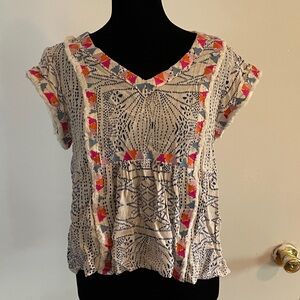 THML Tribal Print Blouse - Cream and Pink